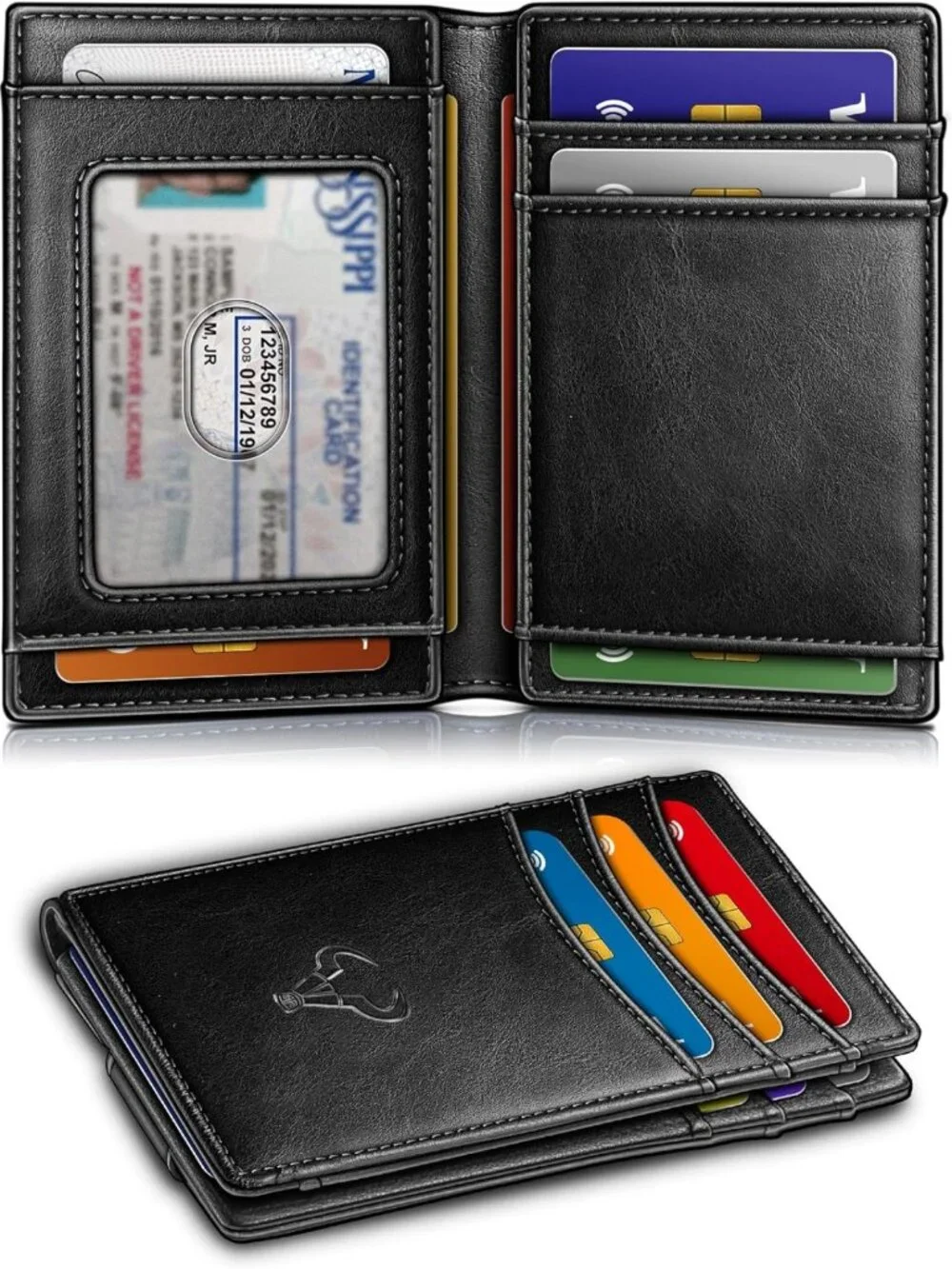 Slim Magnetic Leather Wallet with Money Clip for Men - Holds 12 Cards, Stylish
